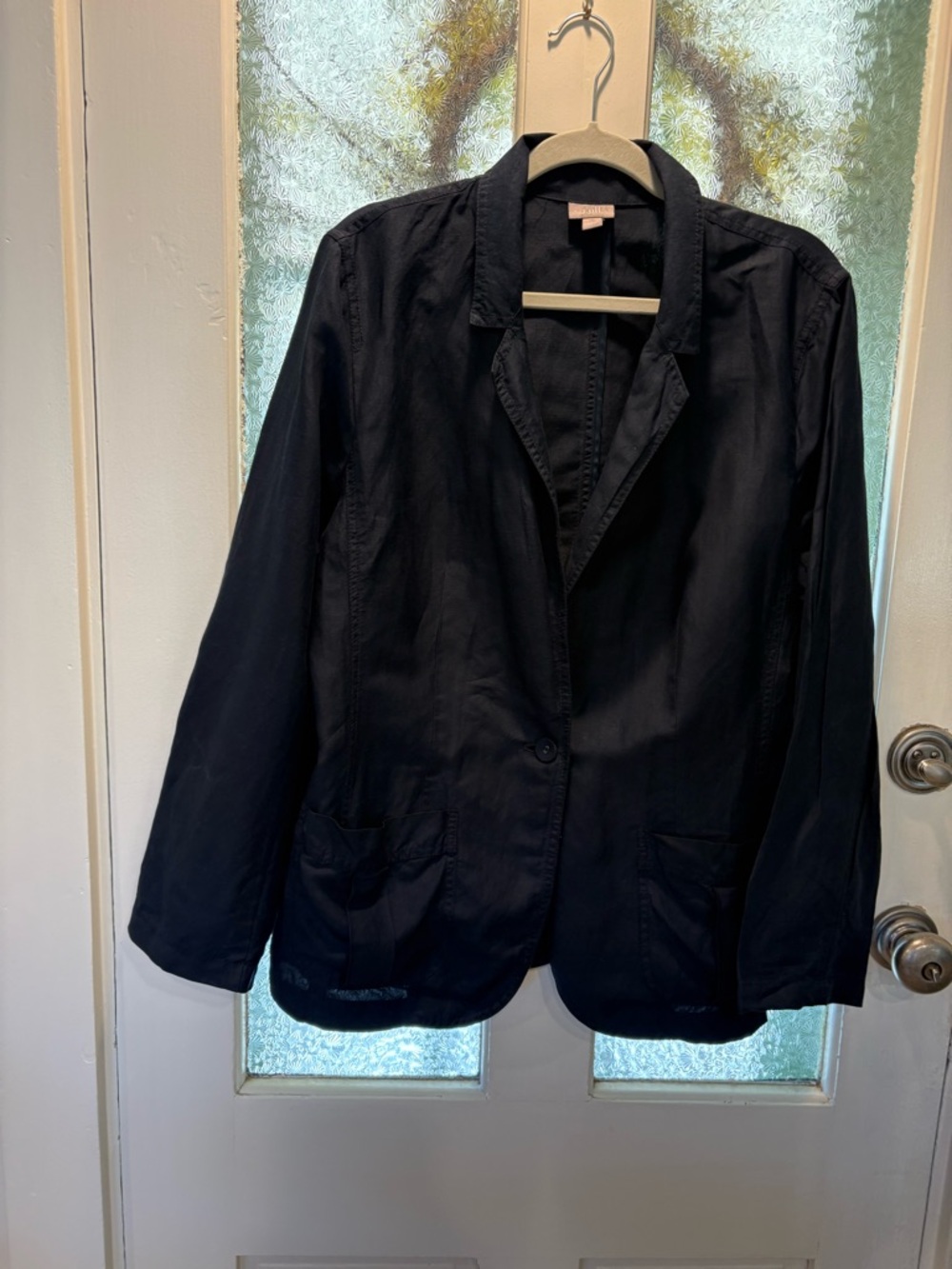 J.Jill L Classic Single-Button Navy Blazer Silk /Linen Blend L